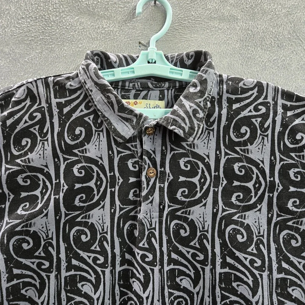 Crazy Shirts Men Polo XL Black Geometric Hawaiian Shirt‎ Short Y2K